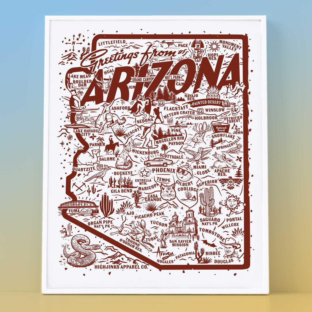 Arizona Illustrated Map : Archival Print