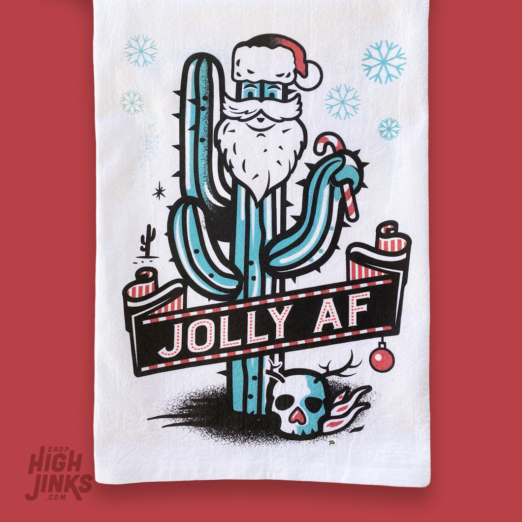 Jolly AF Santa Cactus : Holiday Tea Towel