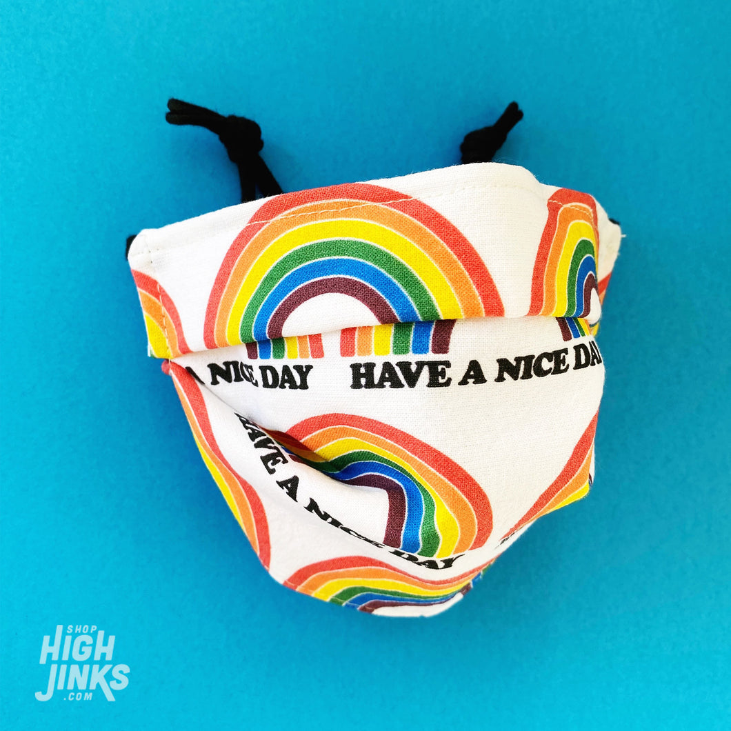 100% Cotton Washable Face Mask : Have A Nice Day Rainbow