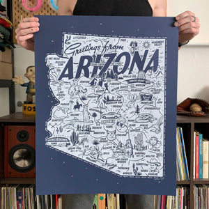 Illustrated Map of Arizona: 19 x 25" Screenprint