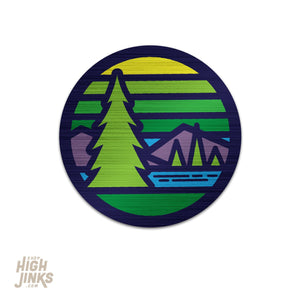 Stained Glass Pines : 3" Brushed Aluminum Vinyl Sticker